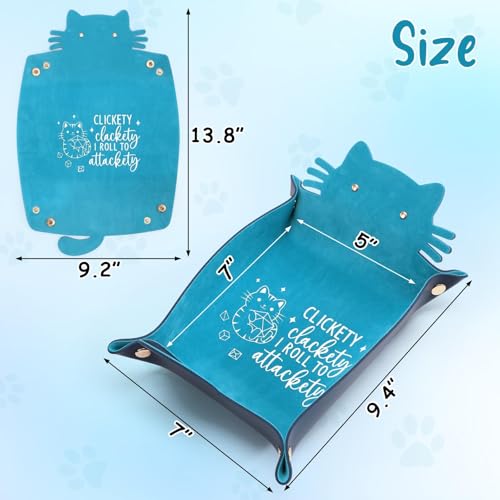 ICoDeesse Blue Cat Dice Tray - Foldable PU Leather Cat-Shaped Rolling Tray for RPG Games, Desk Organizer, 13.8 Inches
