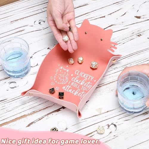 ICoDeesse Cat Dice Tray - Pink Folding Leather Portable Tray for RPG & DND Games