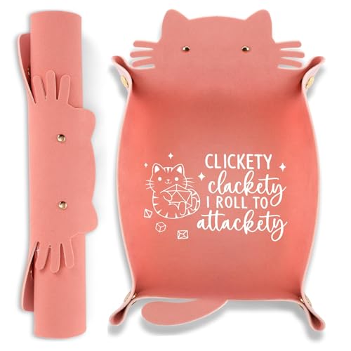 ICoDeesse Cat Dice Tray - Pink Folding Leather Portable Tray for RPG & DND Games