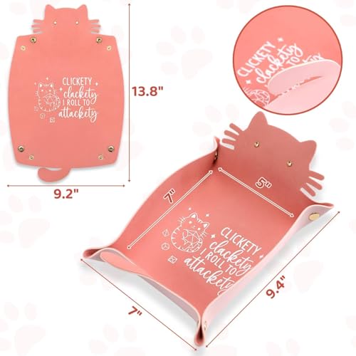 ICoDeesse Cat Dice Tray - Pink Folding Leather Portable Tray for RPG & DND Games