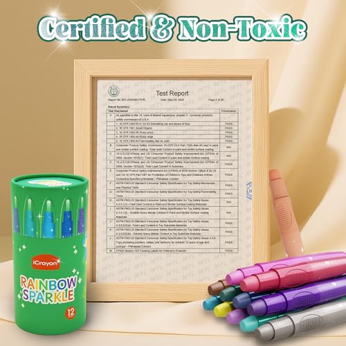 iCrayon 12-Color Sparkle Metallic Watercolor Gel Crayons – Twistable, Washable & Non-Toxic for Toddlers