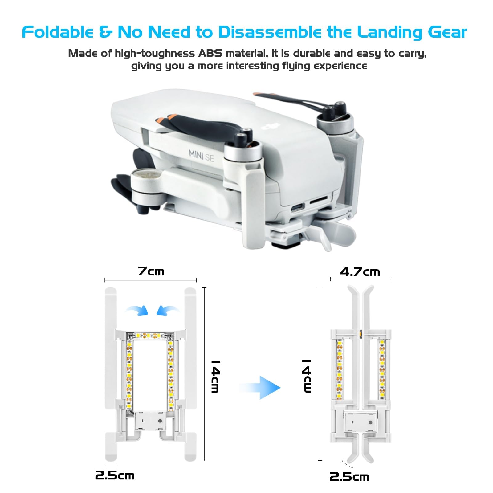 iEago RC Mini 4K Landing Gear with LED Strobe Lights - Foldable Extended Leg for DJI Mini 2 SE/Mini 4K/Mini 2/Mavic Mini/Mini SE