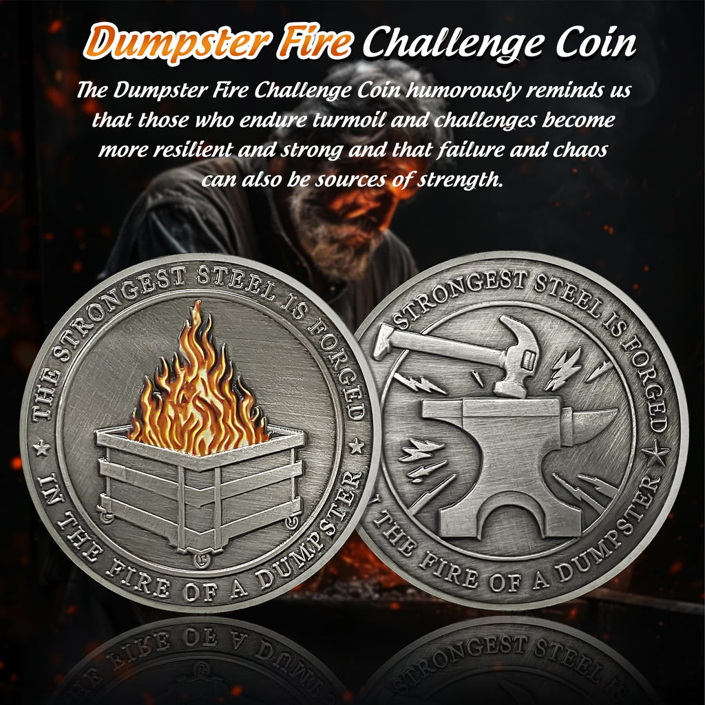 IELCJJ Delicate Dumpster Fire Challenge Coin - Funny Desk Accessory for Coworker Gifts