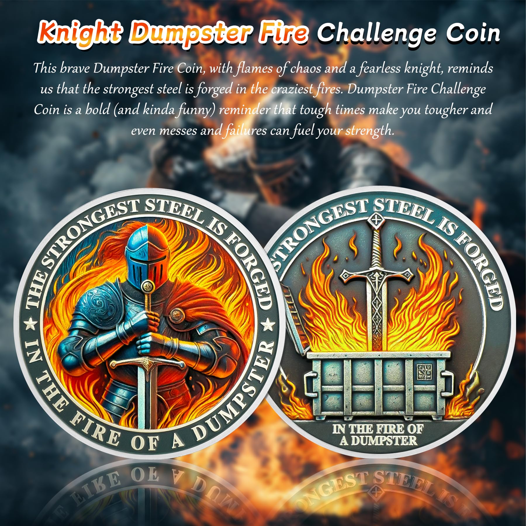 IELCJJ Dumpster Fire Challenge Coin – Funny Desk Token with Inspirational Saying for Coworker Gifts