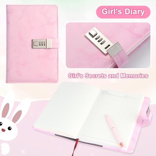 IFINTECHNO Pink Marble PU Leather Locking Diary Gift Set – A5 300-Page Journal with Combination Lock, Pen, Bracelet & More