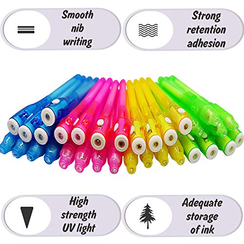 iGeeKid 32-Pack Invisible Ink Pens with UV Light – Secret Spy Pens for Kids, Disappearing Ink Markers for Treasure Hunts, Party Favors, and Classroom Activities