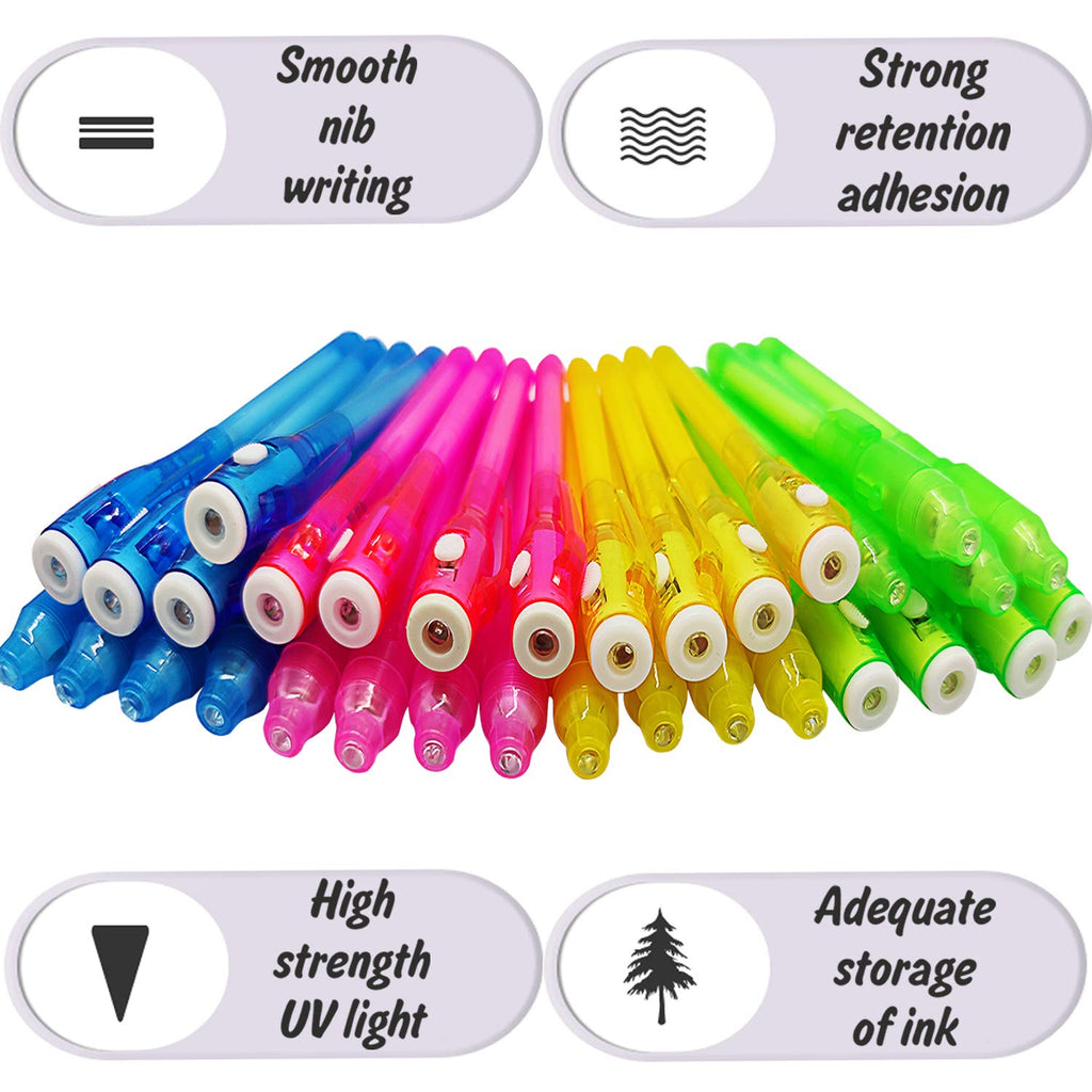 iGeeKid 32-Pack Invisible Ink Pens with UV Light – Secret Spy Pens for Kids, Disappearing Ink Markers for Treasure Hunts, Party Favors, and Classroom Activities