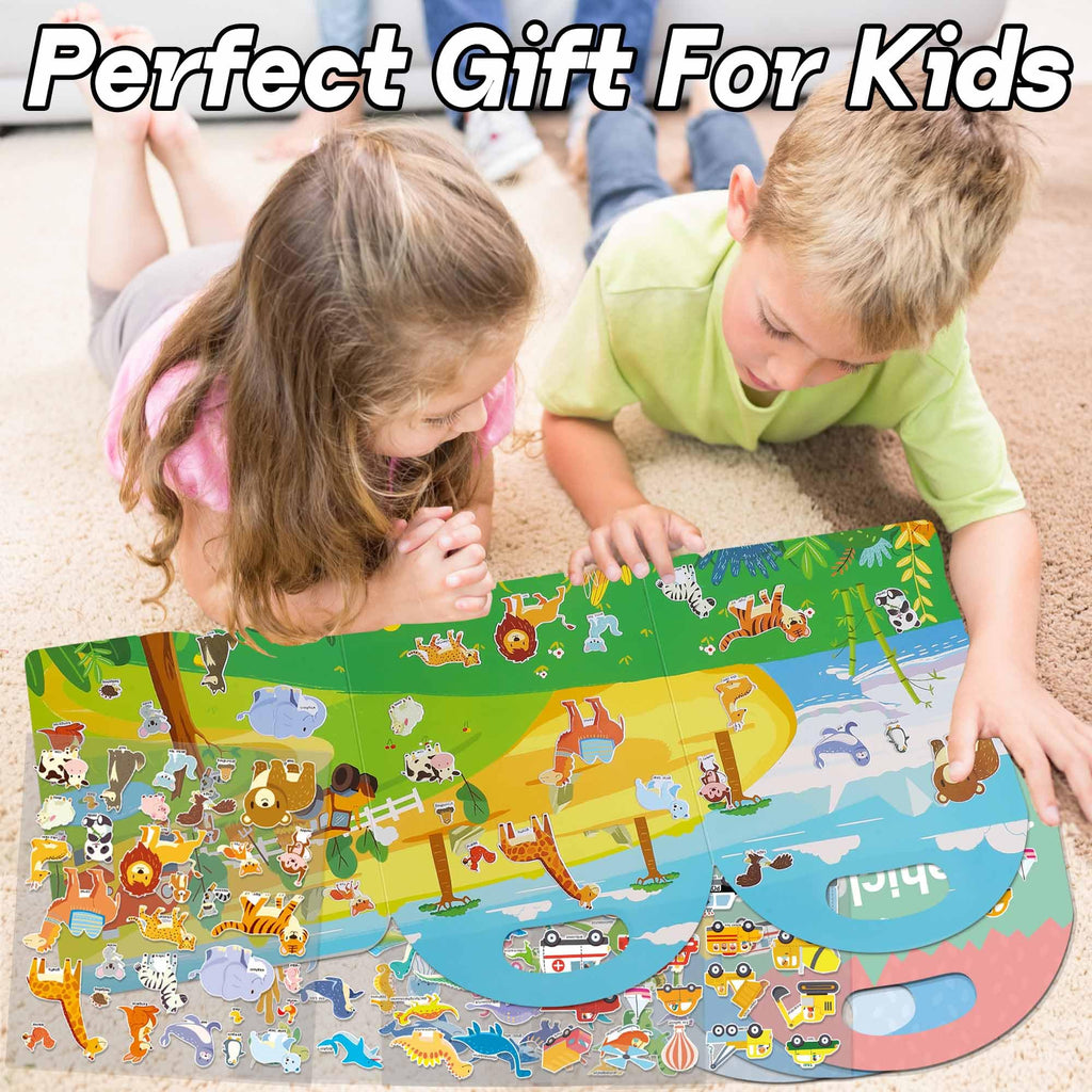 iGetooy 4 Sets Puffy Sticker Books for Toddlers - 122 Reusable 3D Stickers (Vehicles, Animals, Dinosaurs, Ocean)