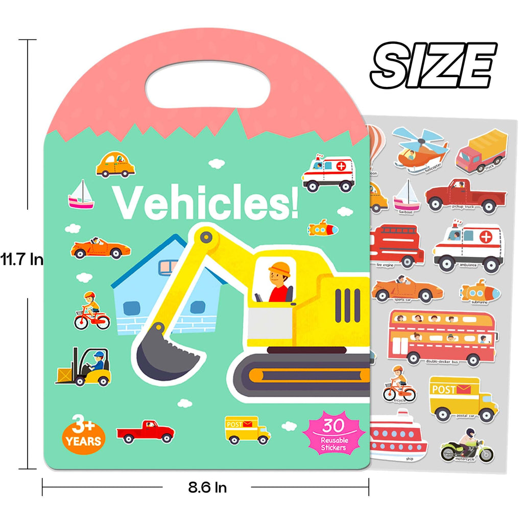 iGetooy 4 Sets Puffy Sticker Books for Toddlers - 122 Reusable 3D Stickers (Vehicles, Animals, Dinosaurs, Ocean)