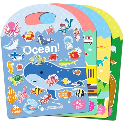 iGetooy 4 Sets Puffy Sticker Books for Toddlers – 122 Reusable 3D Stickers with Travel Handle
