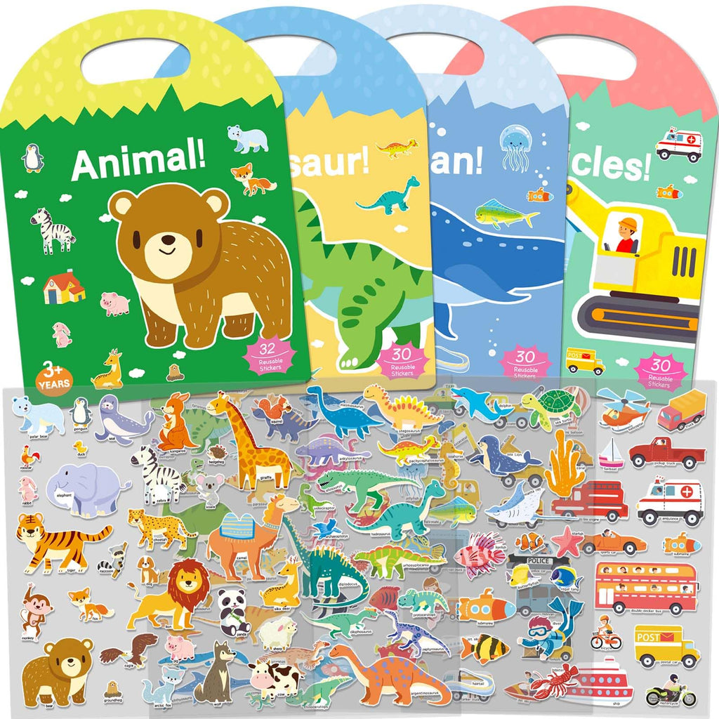 iGetooy 4 Sets Puffy Sticker Books for Toddlers – 122 Reusable 3D Stickers with Travel Handle