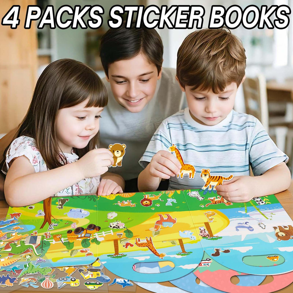 iGetooy 4 Sets Puffy Sticker Books for Toddlers – 122 Reusable 3D Stickers with Travel Handle