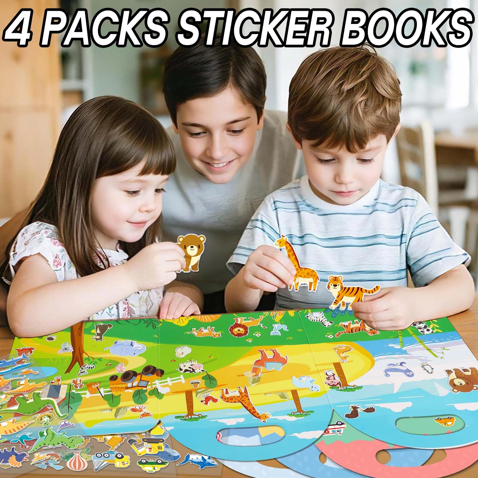 iGetooy 4 Sets Puffy Sticker Books for Toddlers – 122 Reusable 3D Stickers with Travel Handle
