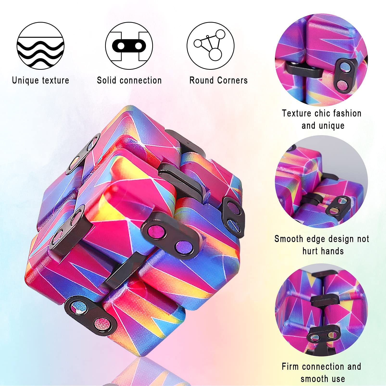 IGINOA 4-Pack Infinity Cube Fidget Toy Set – Mini Stress Relief Game for Kids and Adults, 4 Colors, ABS Plastic, 4x4x4 cm Each