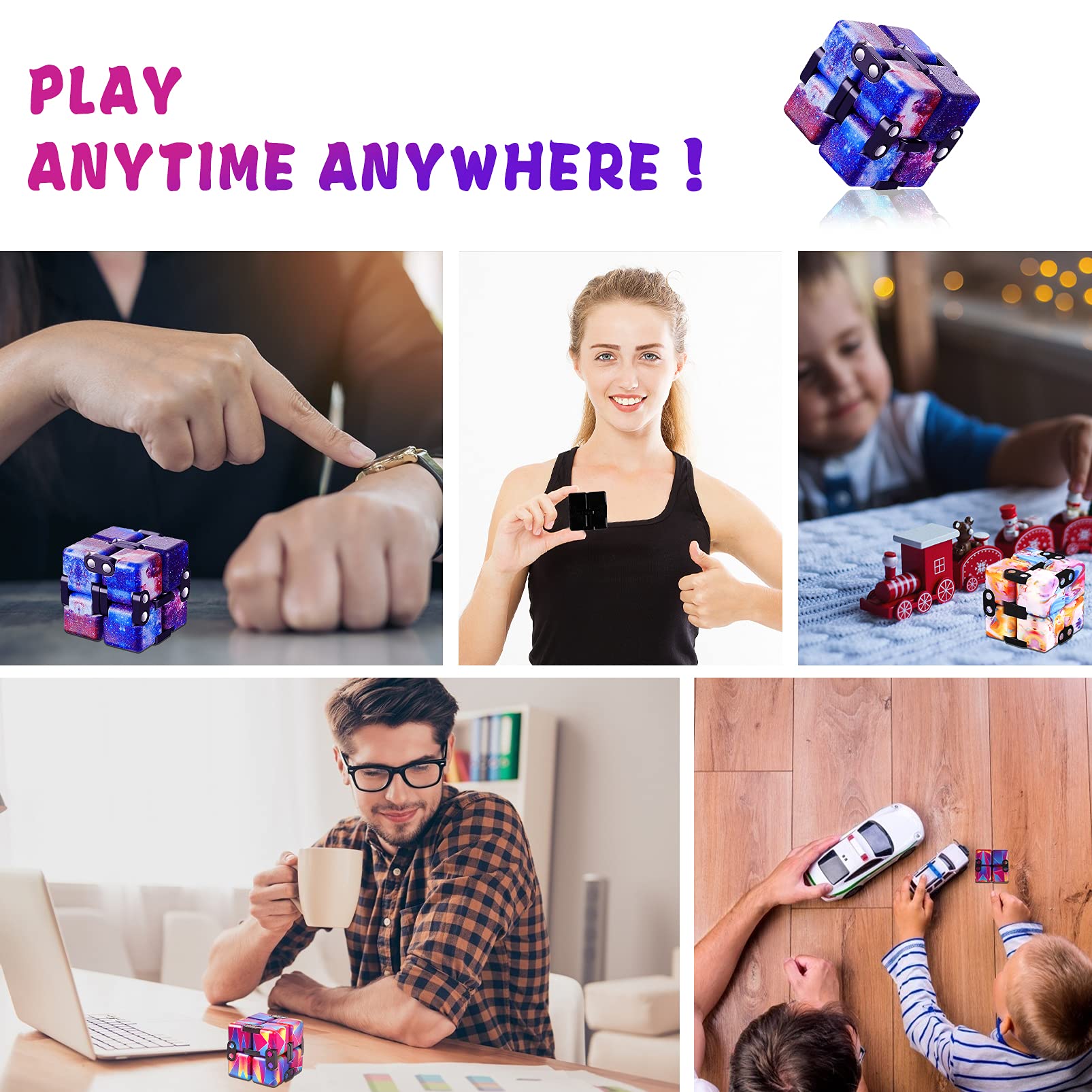 IGINOA 4-Pack Infinity Cube Fidget Toy Set – Mini Stress Relief Game for Kids and Adults, 4 Colors, ABS Plastic, 4x4x4 cm Each