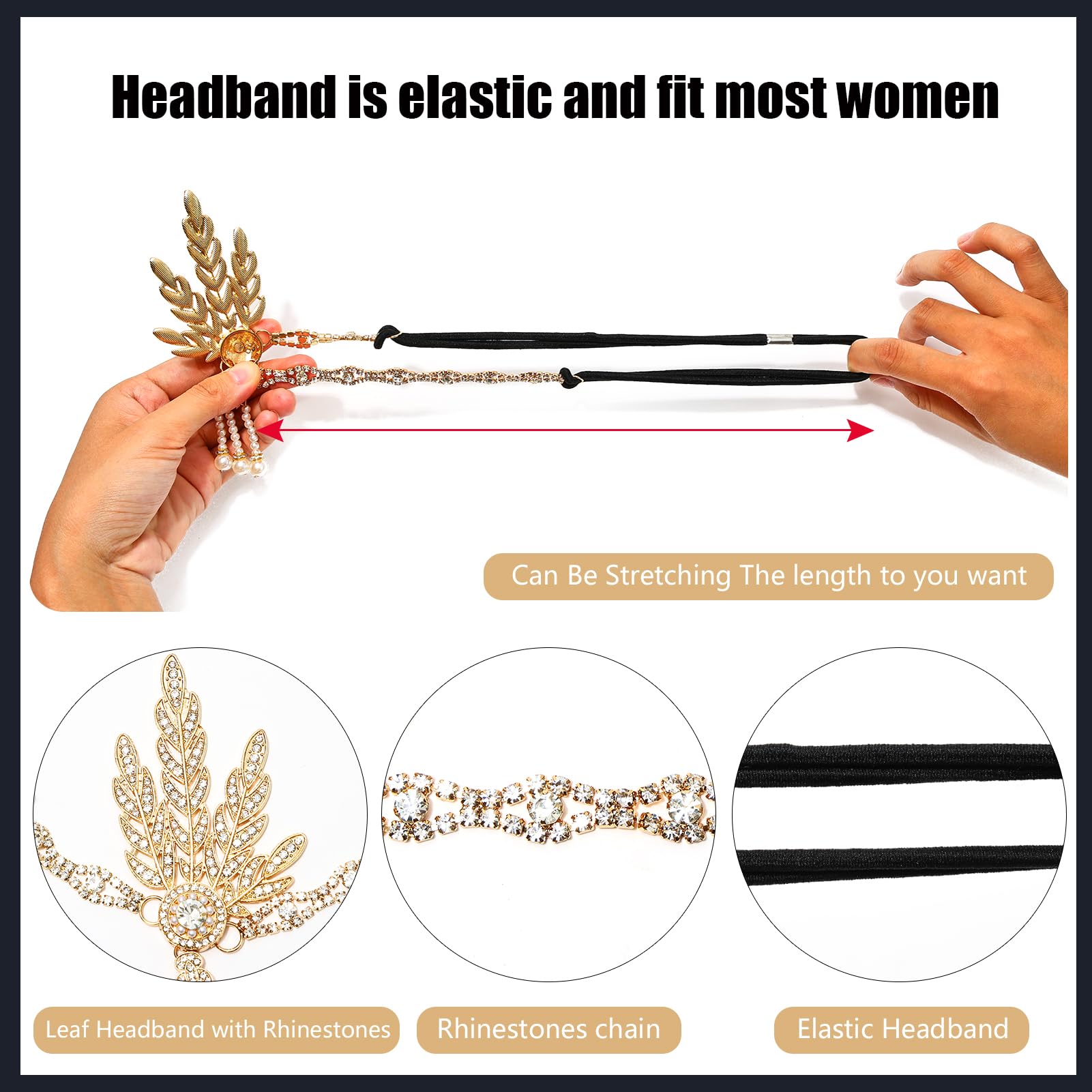 iHUFeather 1920s Flapper Set with Headband, Beaded Necklaces, Earrings & Gloves for Women