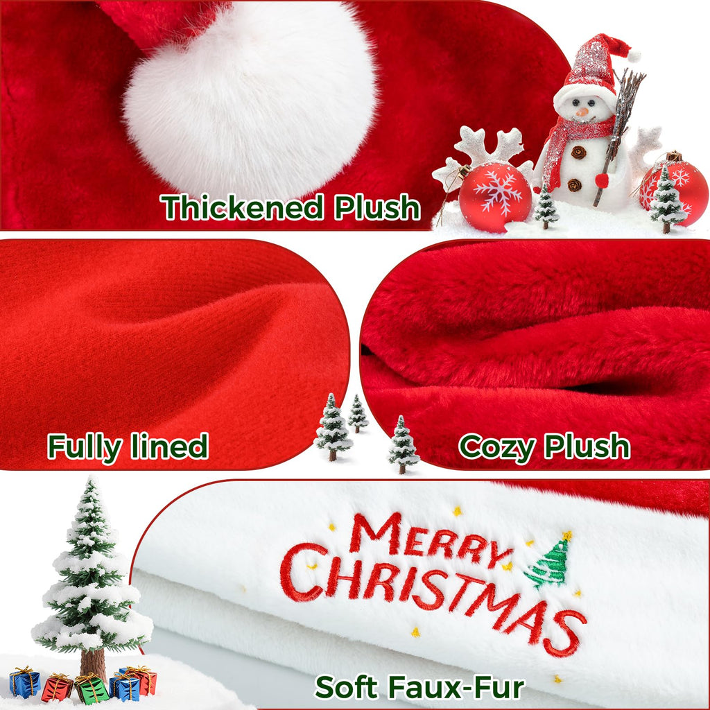 Iioscre Classic Santa Hat for Adults – Unisex Velvet, Plush, and Faux Fur Christmas Hat, Red, 32x40cm