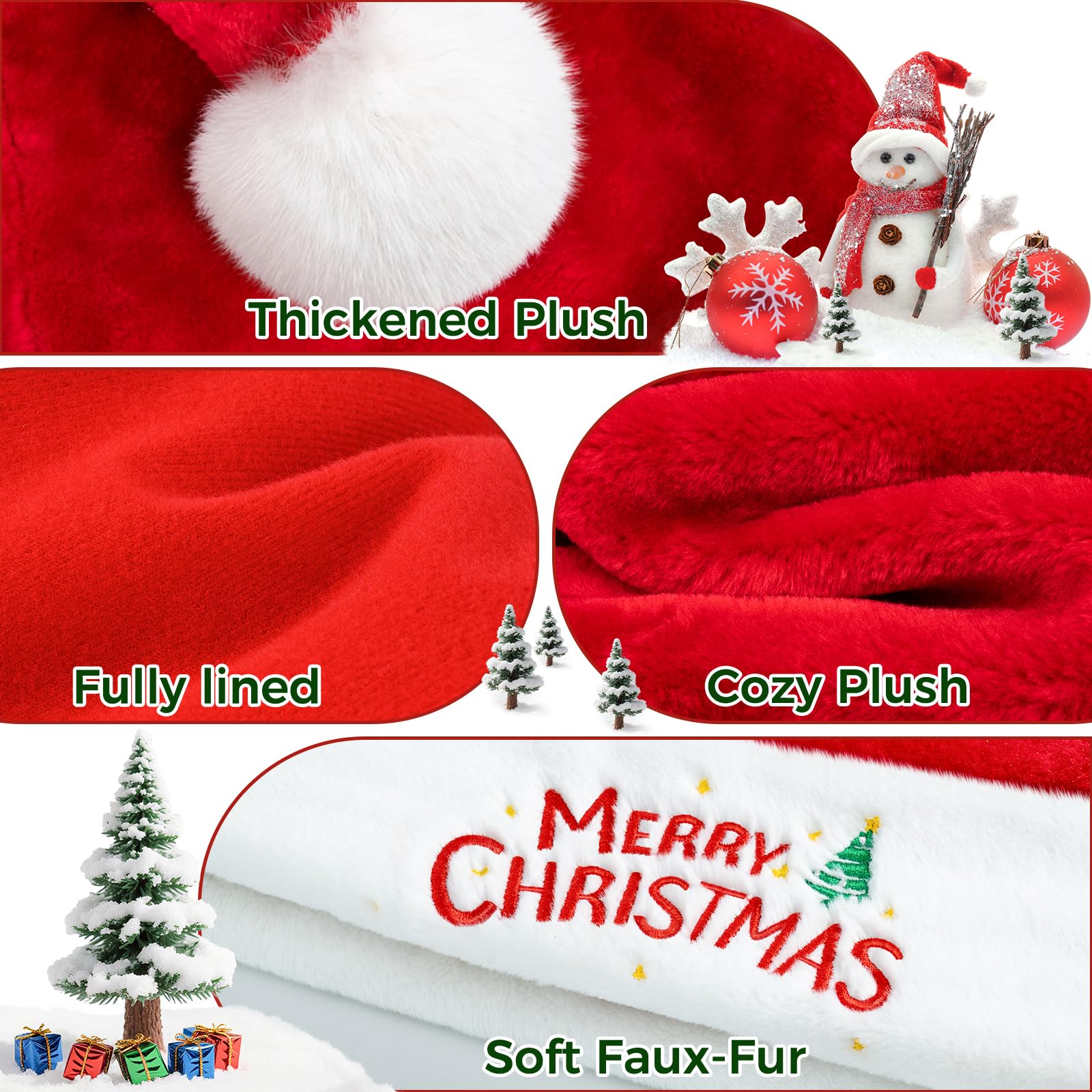 Iioscre Classic Santa Hat for Adults – Unisex Velvet, Plush, and Faux Fur Christmas Hat, Red, 32x40cm