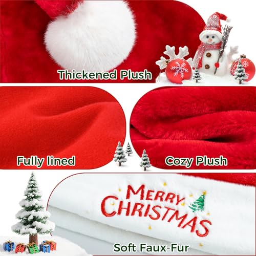 Iioscre Classic Santa Hat for Adults – Unisex Velvet, Plush, and Faux Fur Christmas Hat, Red, 32x40cm