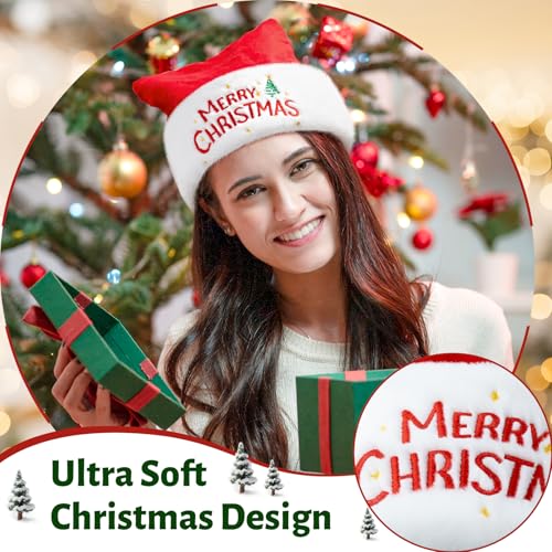 Iioscre Classic Santa Hat for Adults – Unisex Velvet, Plush, and Faux Fur Christmas Hat, Red, 32x40cm