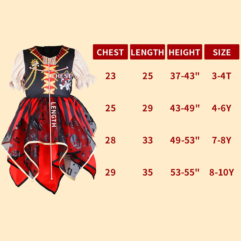 IKALI Girls Pirate Costume Set with Accessories for Halloween and Dress-Up Play