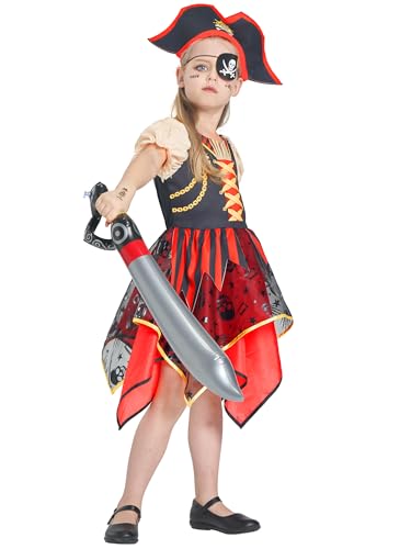 IKALI Girls Pirate Costume Set with Accessories for Halloween and Dress-Up Play