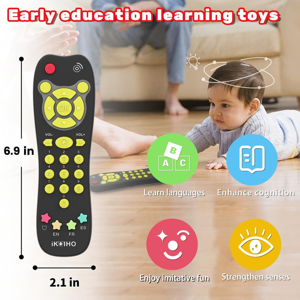 iKOIHO Baby Remote Control Toy - Realistic Toddler TV Remote with Lights, Sounds, and 3 Languages, Black