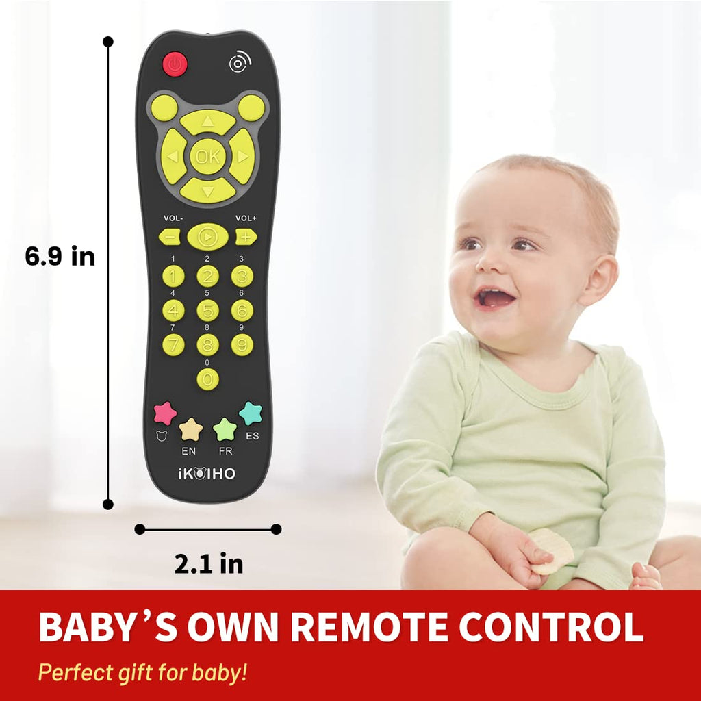 iKOIHO Baby Remote Control Toy - Realistic Toddler TV Remote with Lights, Sounds, and 3 Languages, Black