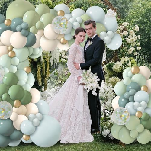 iLaFm 150-Piece Dusty Blue Green Balloon Garland Arch Kit for Baby Shower Woodland Wild One Birthday Decor