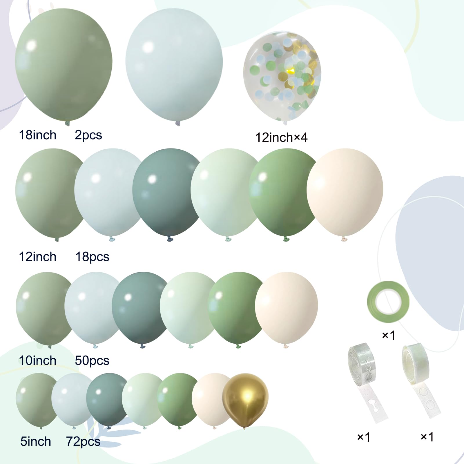 iLaFm 150-Piece Dusty Blue Green Balloon Garland Arch Kit for Baby Shower Woodland Wild One Birthday Decor