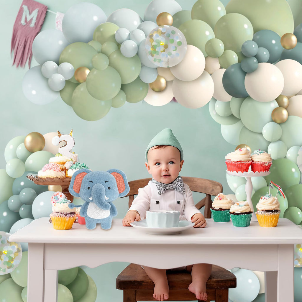 iLaFm 150-Piece Dusty Blue Green Balloon Garland Arch Kit for Baby Shower Woodland Wild One Birthday Decor
