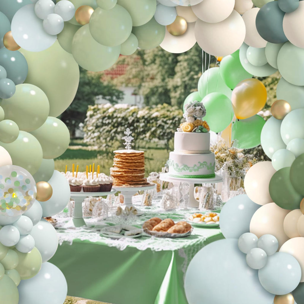 iLaFm 150-Piece Dusty Blue Green Balloon Garland Arch Kit for Baby Shower Woodland Wild One Birthday Decor