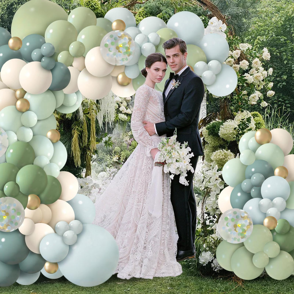 iLaFm 150-Piece Dusty Blue Green Balloon Garland Arch Kit for Baby Shower Woodland Wild One Birthday Decor