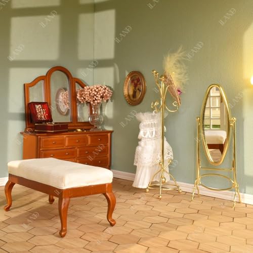 iLAND 1:12 Scale Miniature Coat Rack & Full Mirror – Gold Finish