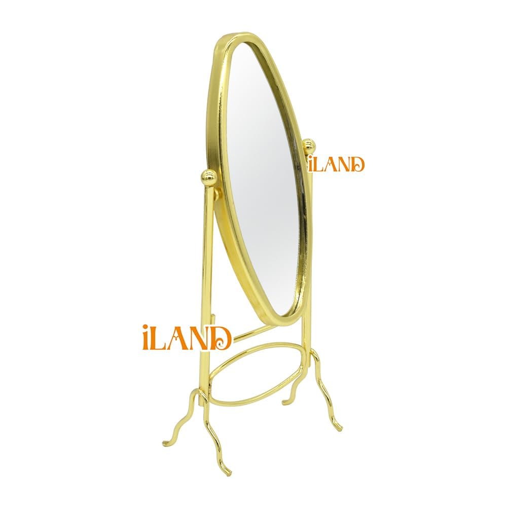 iLAND 1:12 Scale Miniature Coat Rack & Full Mirror – Gold Finish