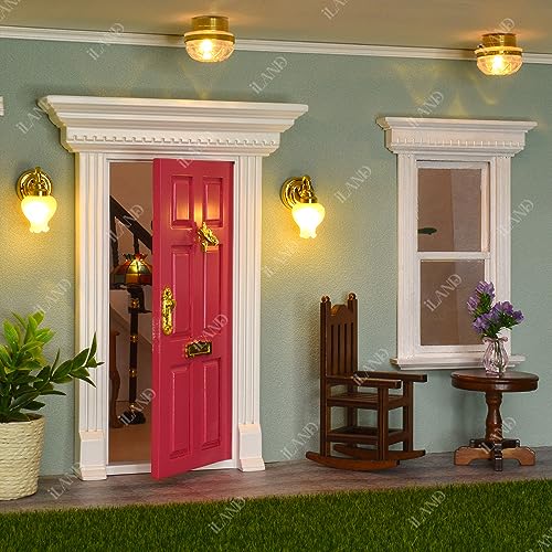 iLAND 1:12 Scale Neoclassical Miniature Dollhouse Door – Solid Wood with Knocker, Lock & Key