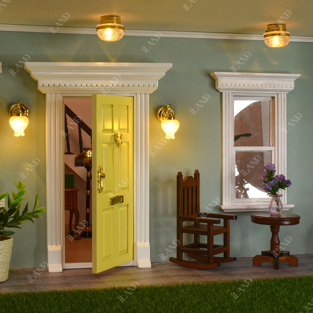 iLAND 1:12 Scale Neoclassical Miniature Dollhouse Door – Solid Wood with Knocker, Lock & Key