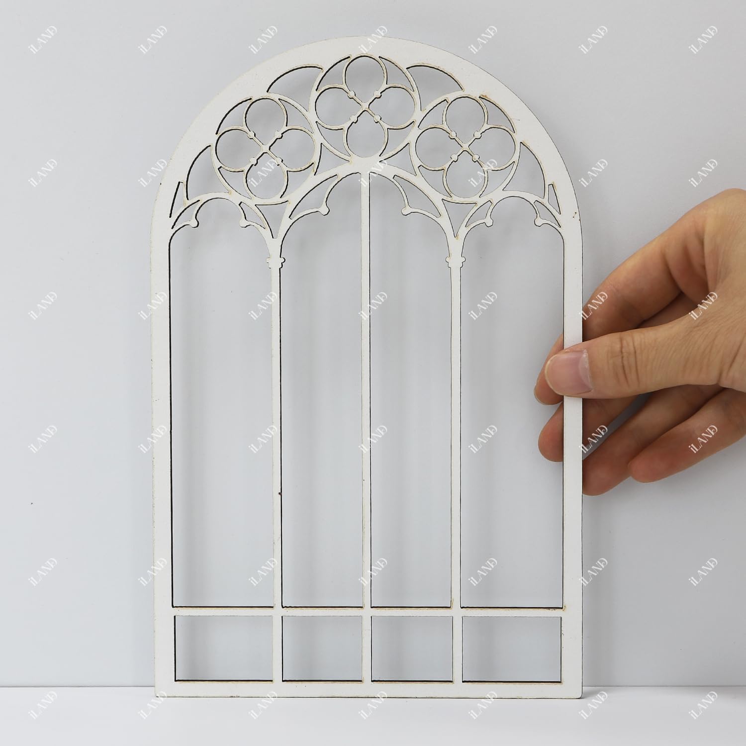 iLAND 1:12 Scale Wooden Dollhouse Window Kit - Arched Frame with PVC Grid Film