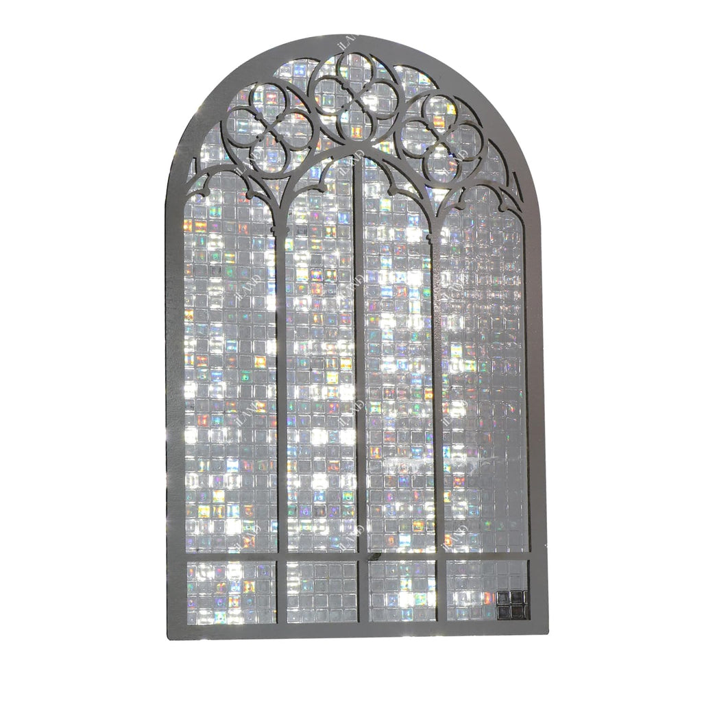 iLAND 1:12 Scale Wooden Dollhouse Window Kit - Arched Frame with PVC Grid Film
