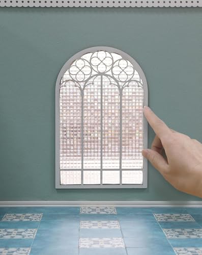 iLAND 1:12 Scale Wooden Dollhouse Window Kit - Arched Frame with PVC Grid Film