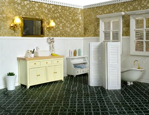 iLAND Double-Sided Dollhouse Floor Tiles - 30pc, French Green Floral & Terrazzo, 1:12-1:6 Scale