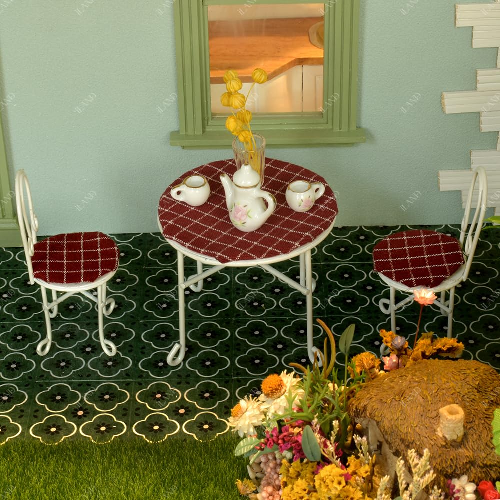 iLAND Double-Sided Dollhouse Floor Tiles - 30pc, French Green Floral & Terrazzo, 1:12-1:6 Scale