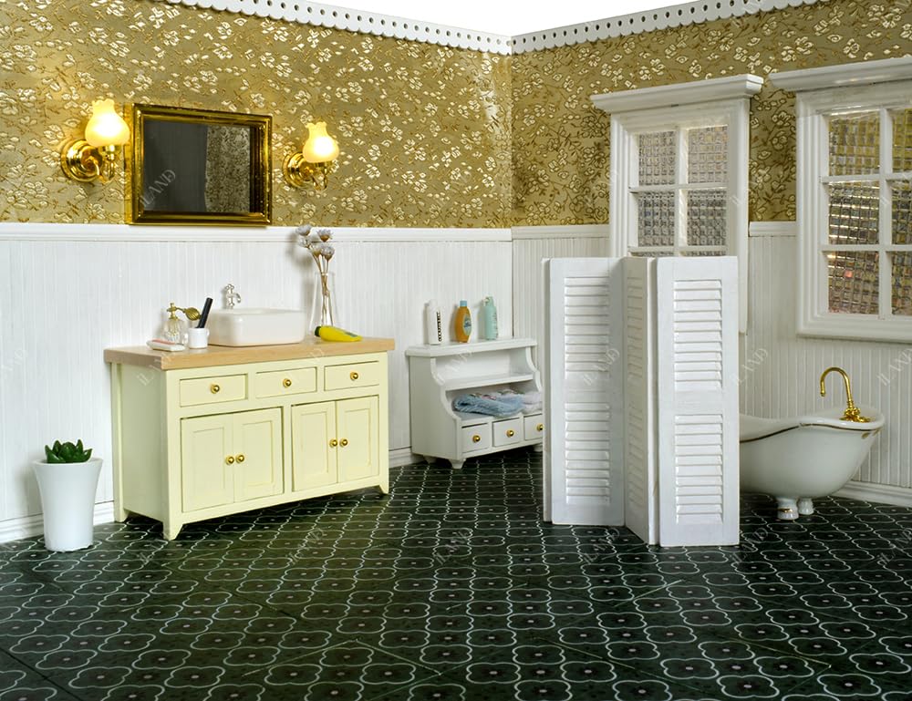 iLAND Double-Sided Dollhouse Floor Tiles - 30pc, French Green Floral & Terrazzo, 1:12-1:6 Scale