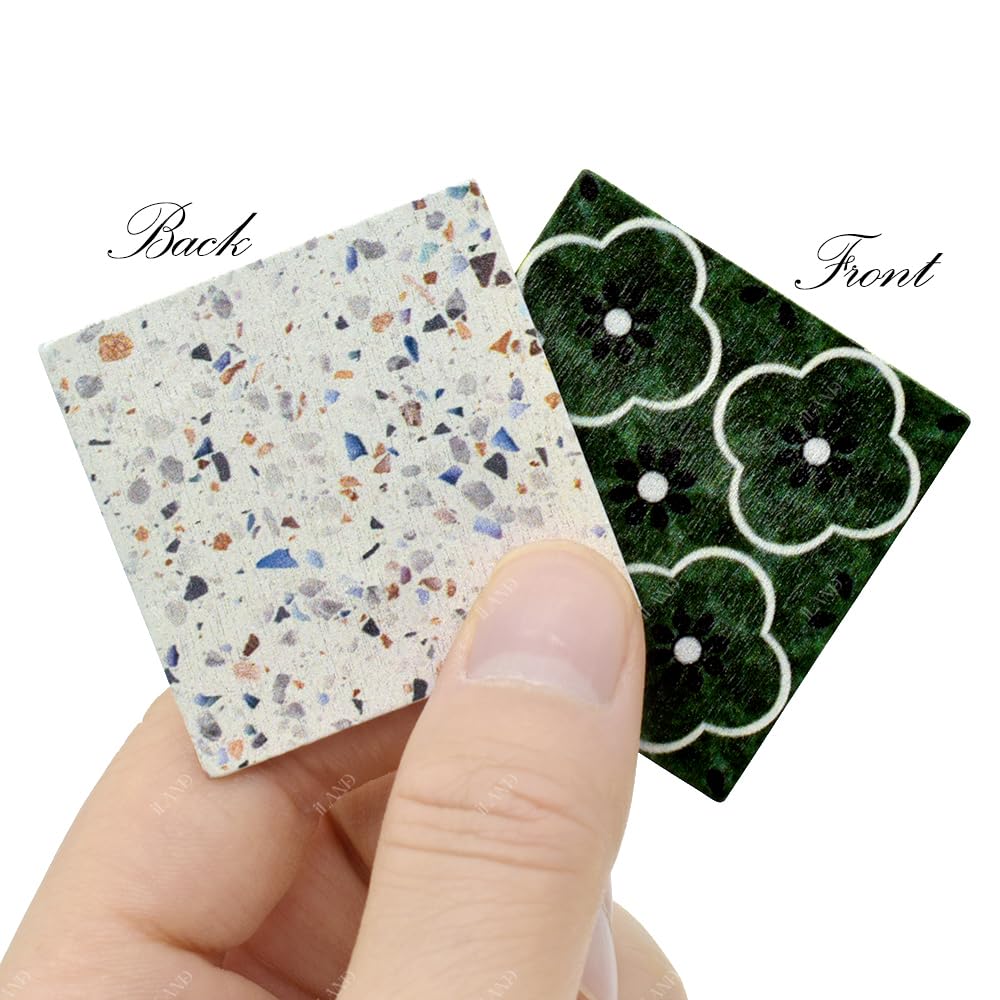 iLAND Double-Sided Dollhouse Floor Tiles - 30pc, French Green Floral & Terrazzo, 1:12-1:6 Scale