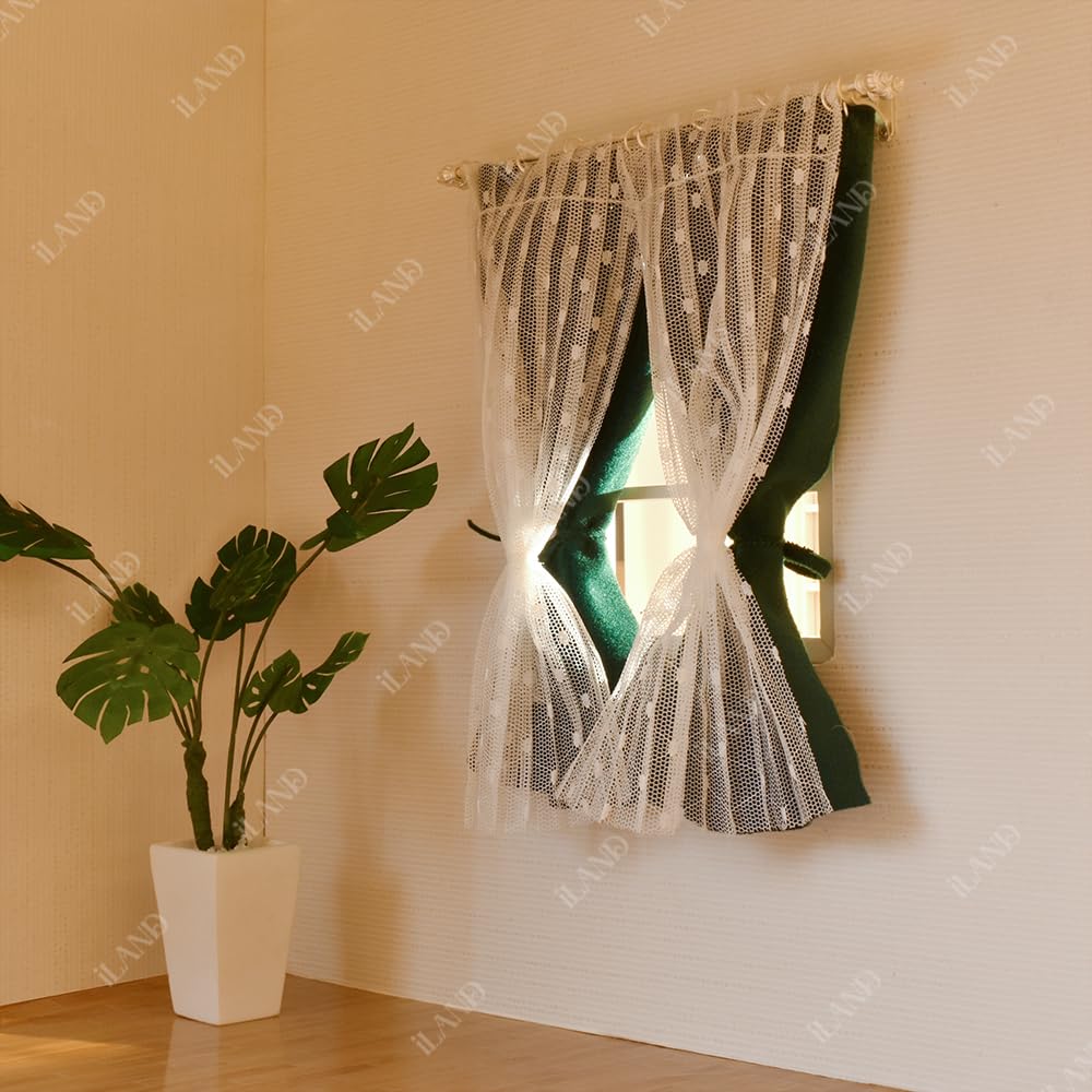 iLAND Miniature Curtain Double Rods 2 Sets – 1:12 Scale Dollhouse Window Décor with Rings & Brackets, Victorian White