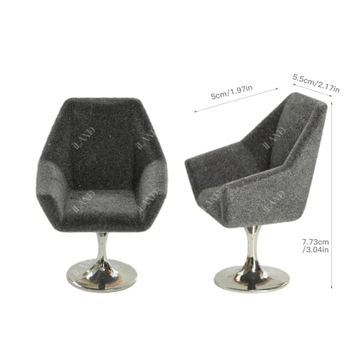 iLAND Miniature Swivel Chair & Faux Fur Carpet Set for 1:12 Dollhouse Living Room (Grey)