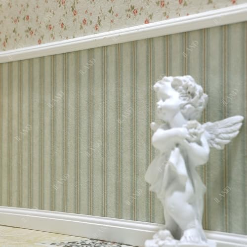 iLAND Striped Green-Yellow Dollhouse Wallpaper – 1:12 Scale Fabric Décor (39x15.7 inches)