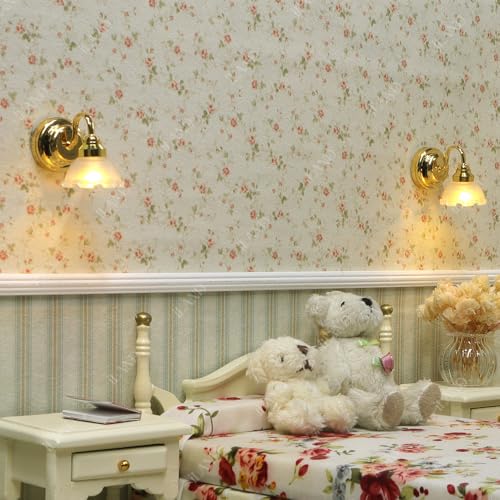 iLAND Striped Green-Yellow Dollhouse Wallpaper – 1:12 Scale Fabric Décor (39x15.7 inches)