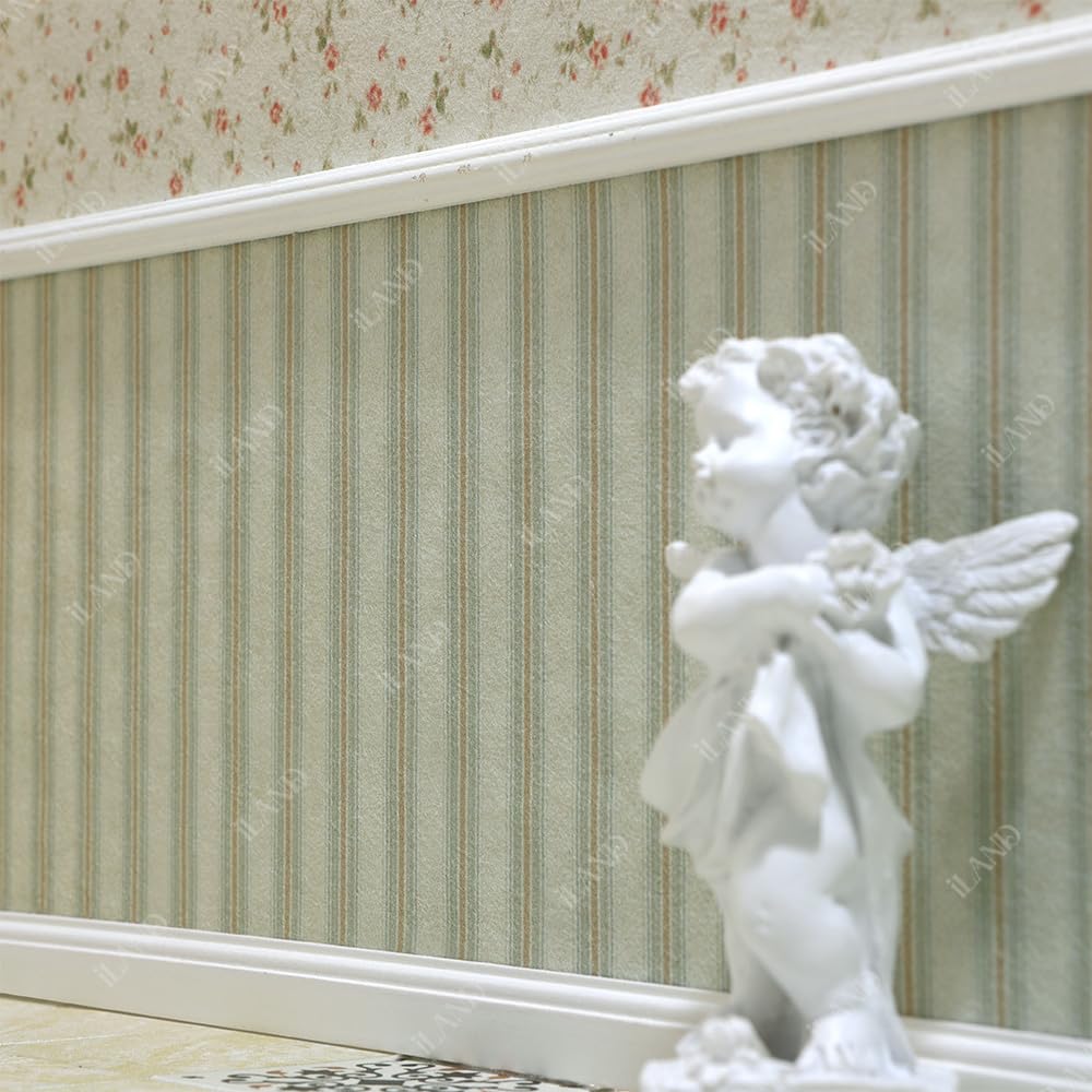 iLAND Striped Green-Yellow Dollhouse Wallpaper – 1:12 Scale Fabric Décor (39x15.7 inches)