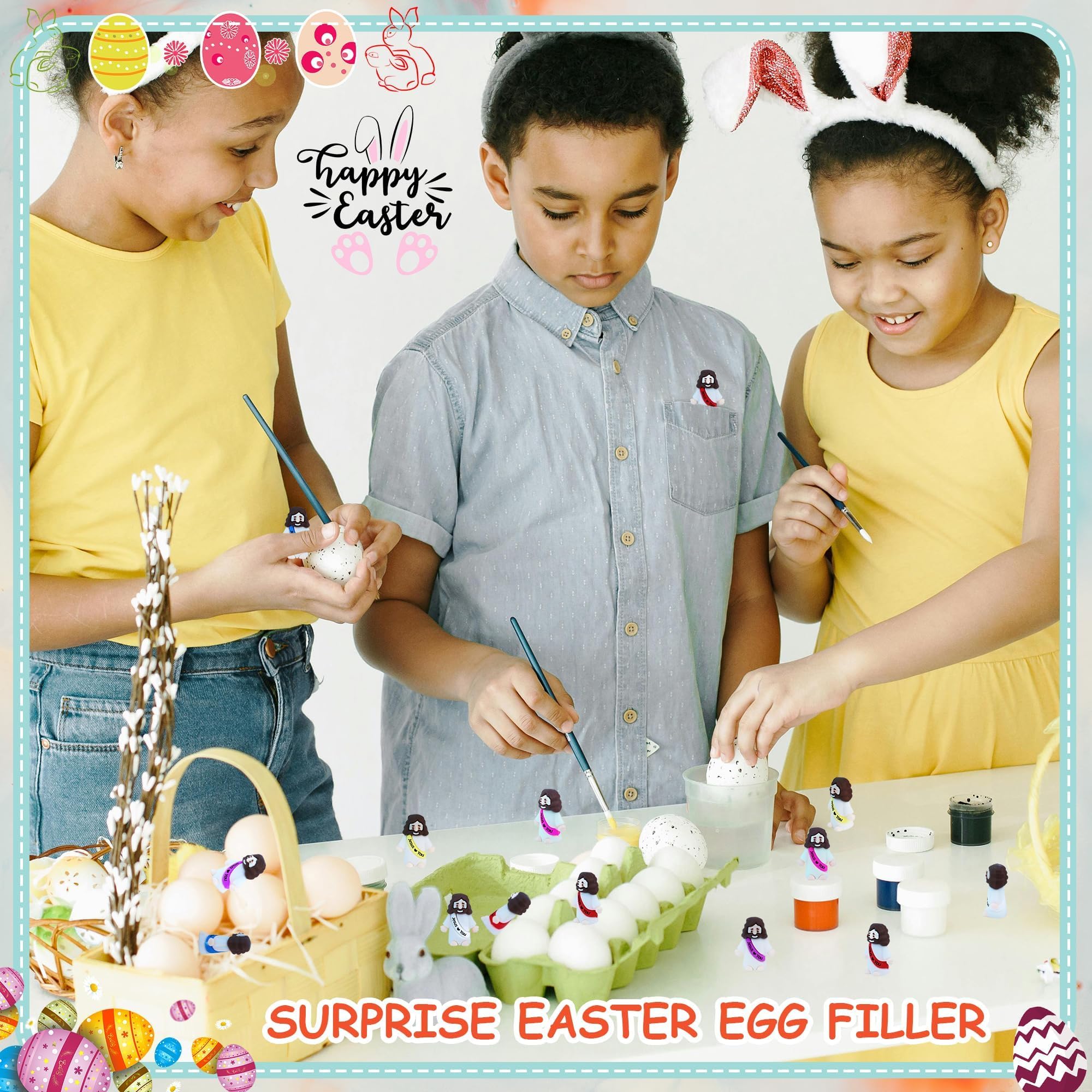 ILHSTY 100 Mini Rubber Jesus Figures – Assorted Colors with 'Jesus Loves You' Message – for Easter Eggs, Party Favors, and Faith-Based Surprises